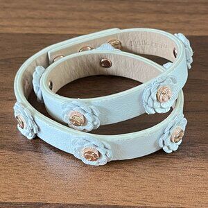 Rustic Cuff White Metallic Double Wrap Leather Flower Bracelet